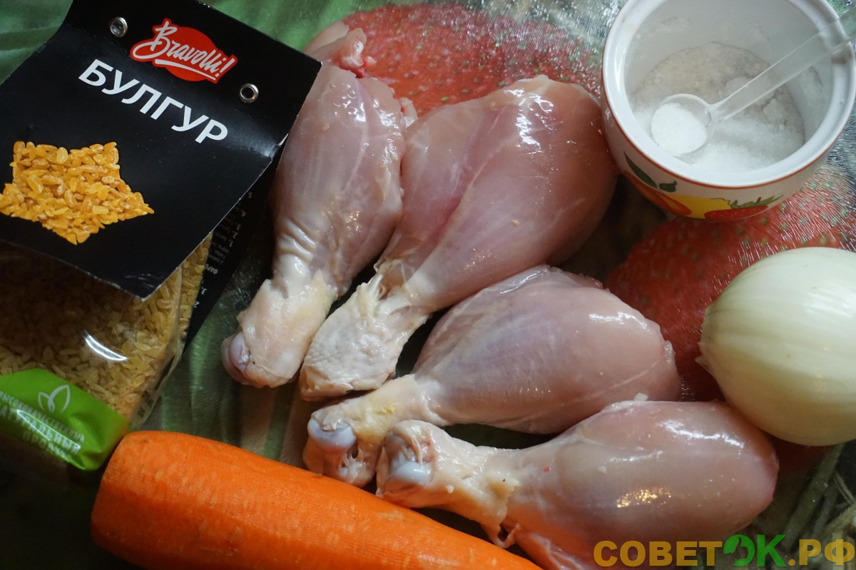 3 Куриные голени с булгуром и овощами