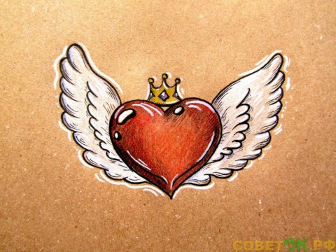 Как поэтапно нарисовать сердце с крыльями
